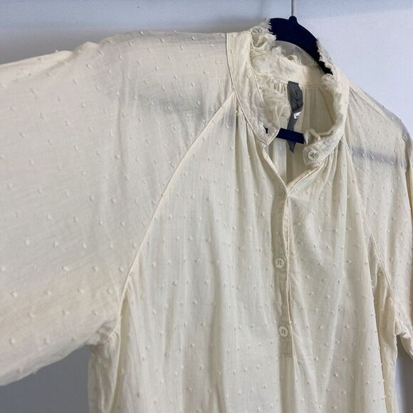 Raquel Allegra Blouse Women’s 2 Beige Long Sleeve Swiss Dot Cottagecore Prarie - Picture 2 of 6